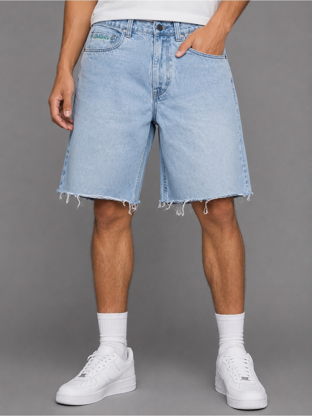 Empyre Light Wash Denim Jean Shorts Men’s Size 30 Baggy Relaxed Fit Frayed Hem